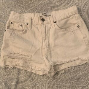 Pistola Women's Cream Distressed Jean Shorts